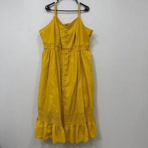 Torrid Yellow Button Front Crochet Lace Tiered‎ Midi Dress Size 3
